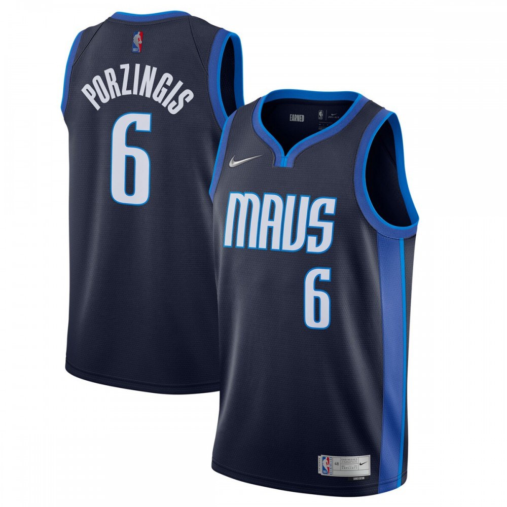 Kristaps Porzingis Dallas Mavericks 2020/21 Swingman Player Jersey Navy - Earned Edition-Pro Kit Vault | Brand New 26/27 Sports Jerseys